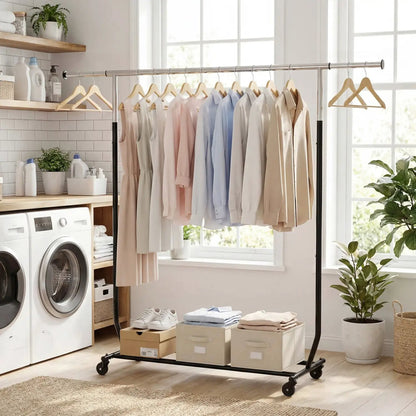 Rolling Clothes Rack Extendable Garment Stand