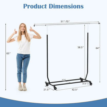 Rolling Clothes Rack Extendable Garment Stand