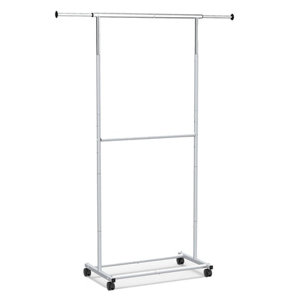 Rolling Clothes Rack Double Rods and Wheels