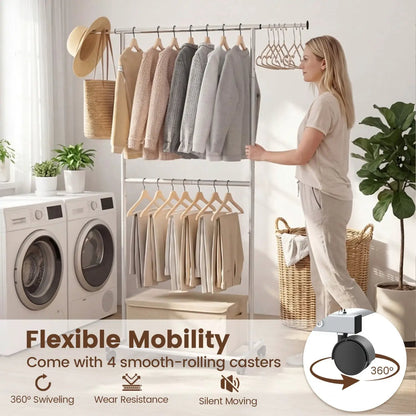 Rolling Clothes Rack Double Rods and Wheels