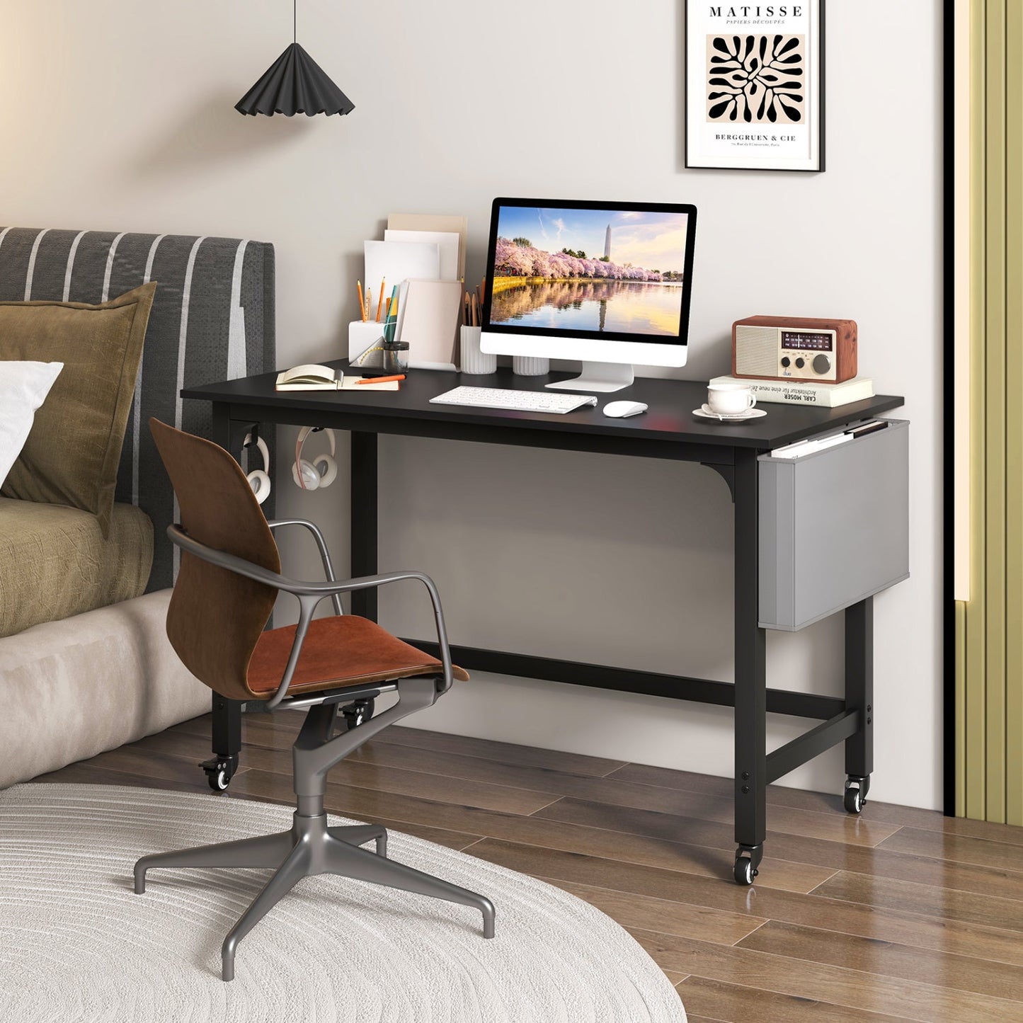 DirectDeals Rolling Computer Desk with Lockable Wheels 48x24 black steel frame on Tampa Home & Garden Store