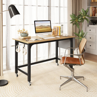 Rolling Computer Desk 48x24 by DirectDeals; wood top, black metal frame, lockable wheels on Tampa Home & Garden Store