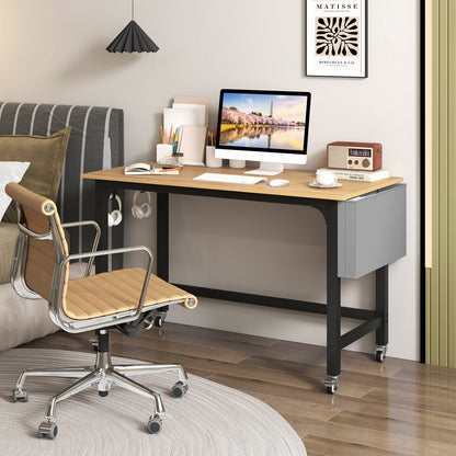 Rolling computer desk 48x24 DirectDeals with lockable wheels, wood top, black frame on Tampa Home & Garden Store