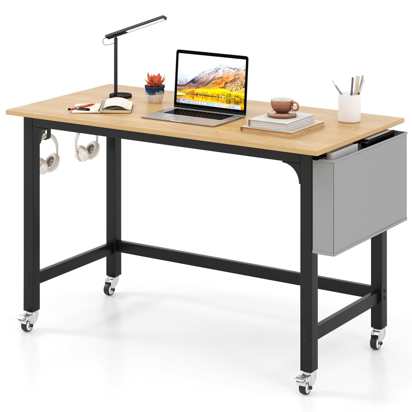 Rolling computer desk 48x24 in with wood top, black metal frame, lockable wheels DirectDeals on Tampa Home & Garden Store