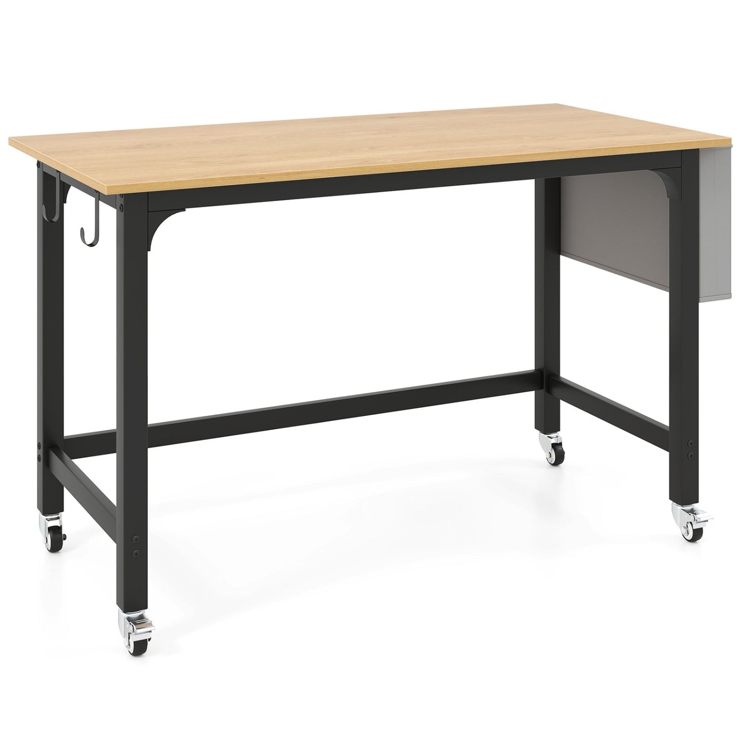 Rolling computer desk 48x24 DirectDeals with lockable caster wheels oak top black frame on Tampa Home & Garden Store