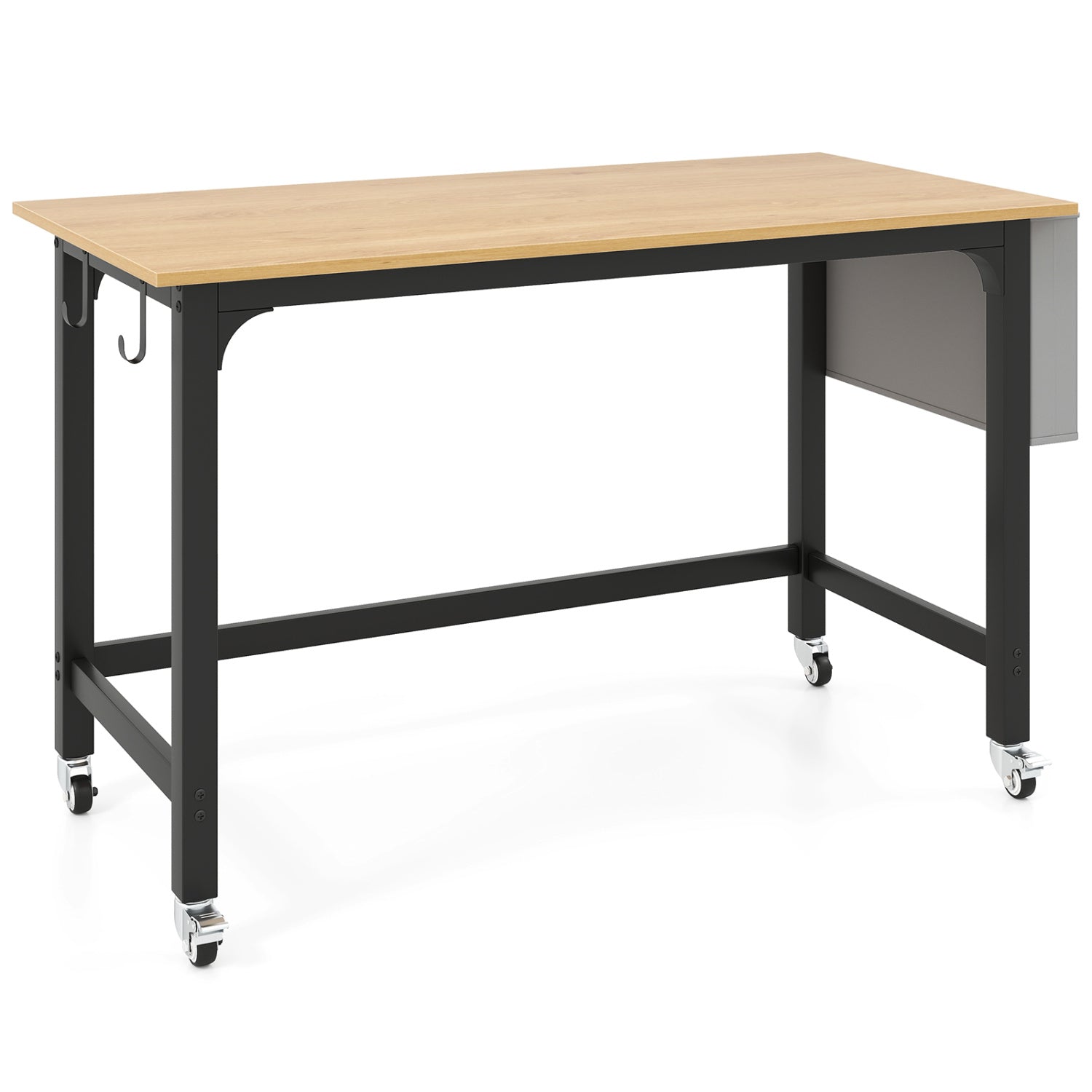 Rolling computer desk 48x24 DirectDeals with lockable caster wheels oak top black frame on Tampa Home & Garden Store