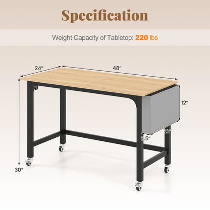 DirectDeals rolling computer desk 48x24 with lockable wheels, wood top, black frame on Tampa Home & Garden Store