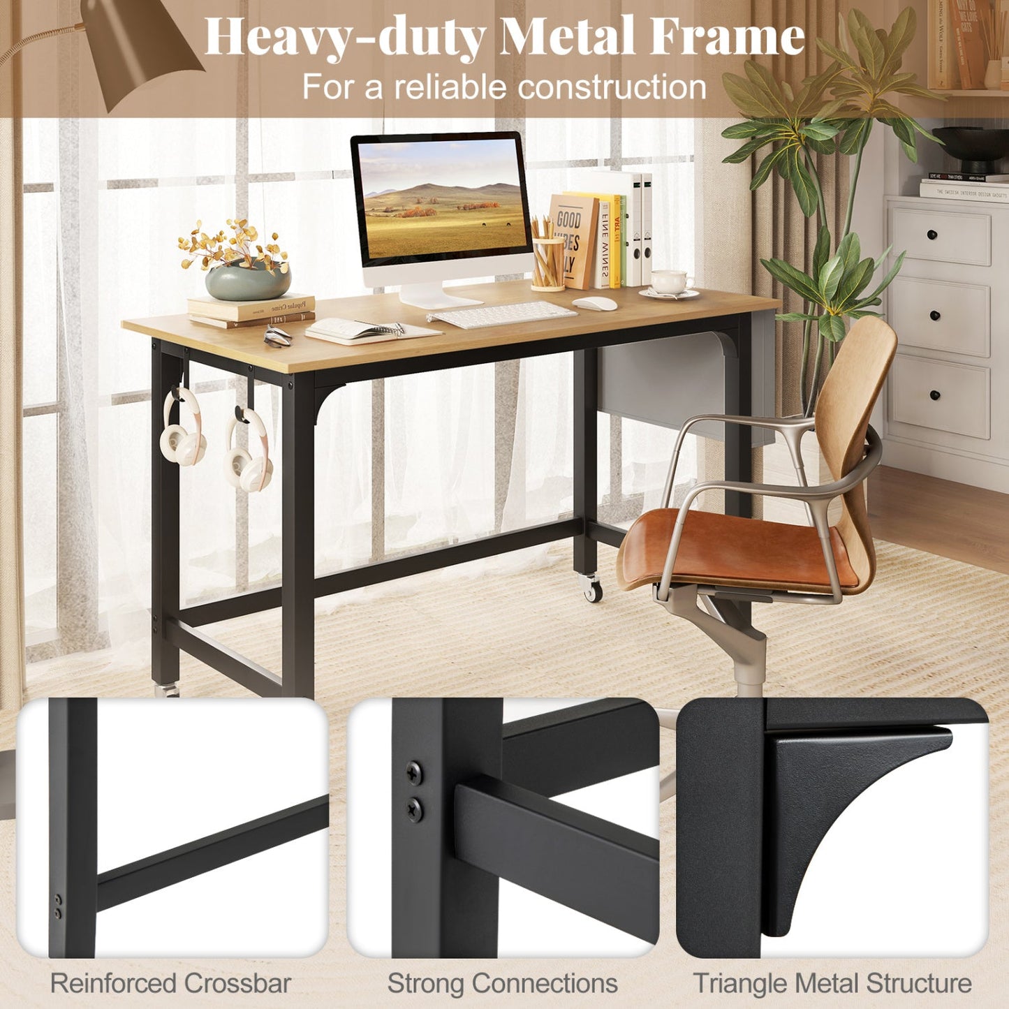 Rolling Computer Desk 48x24 with lockable wheels, DirectDeals metal frame on Tampa Home & Garden Store