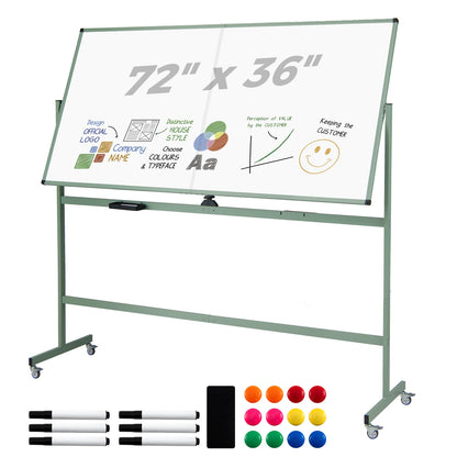 Pizarra Blanca Magnética de Doble Cara con Ruedas, Soporte y Marco de Aleación de Aluminio-Blanco