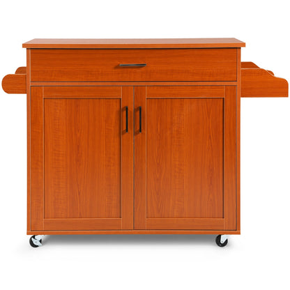 Rolling Kitchen Island Cart with Towel and Spice Rack-Black