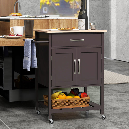 Rolling Kitchen Island Cart with Drawer and Towel Rack-Brown - Tampa Home & Garden Store