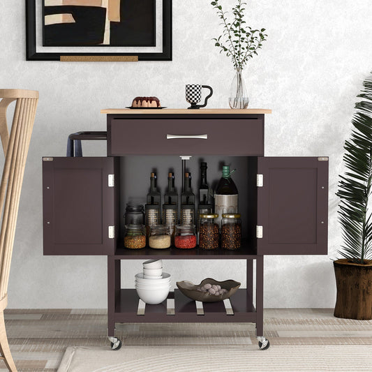 Rolling Kitchen Island Cart with Drawer and Towel Rack-Brown - Tampa Home & Garden Store