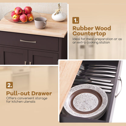 Rolling Kitchen Island Cart with Drawer and Towel Rack-Brown