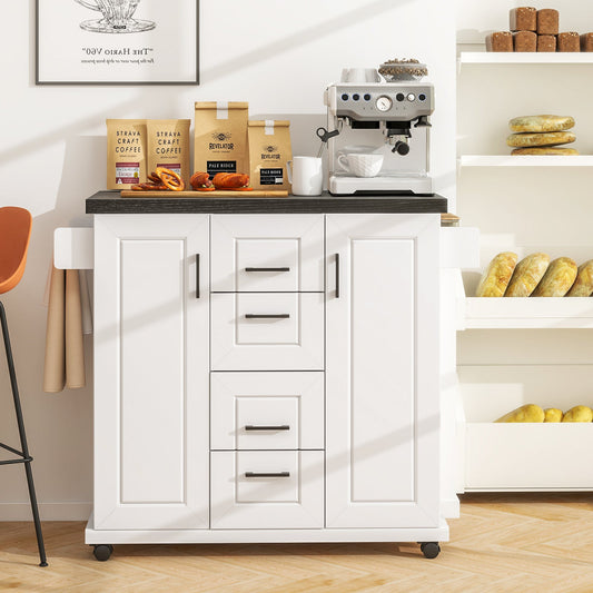 Rolling Kitchen Island Cart on Wheels with Storage Cabinets-White - Tampa Home & Garden Store