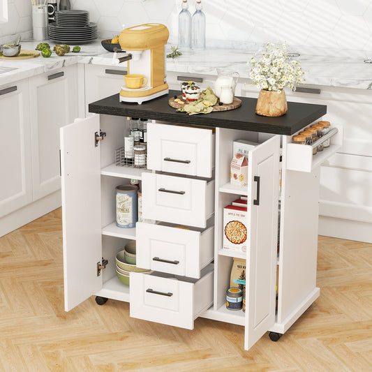 Rolling Kitchen Island Cart on Wheels with Storage Cabinets-White - Tampa Home & Garden Store