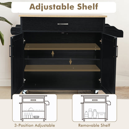 Rolling Kitchen Island Cart with Towel and Spice Rack-Black