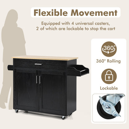 Rolling Kitchen Island Cart with Towel and Spice Rack-Black