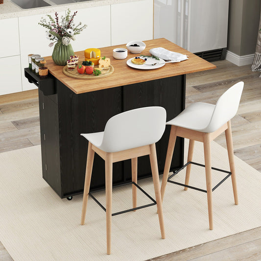 Rolling Kitchen Island with Trash Can Cabinet and Rubber Universal Wheels-Black