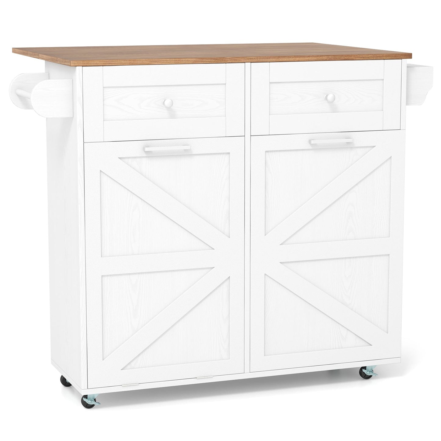Rolling Kitchen Island with Trash Can Cabinet and Rubber Universal Wheels-Black