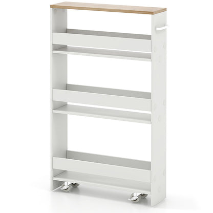 Rolling Kitchen Slim Storage Cart Mobile Shelving Organizer with Handle-Black