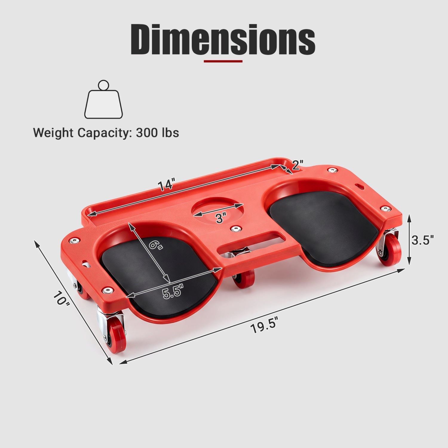 DirectDeals red knee creeper with 360° swivel casters and tool trays, 300 lb capacity on Tampa Home & Garden Store