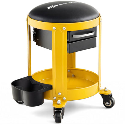 Taburete de mecánico con ruedas, asiento acolchado extraíble y cajones