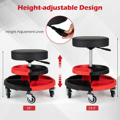 Rolling mechanic stool DirectDeals with height-adjust lever, black seat and red tool tray on Tampa Home & Garden Store