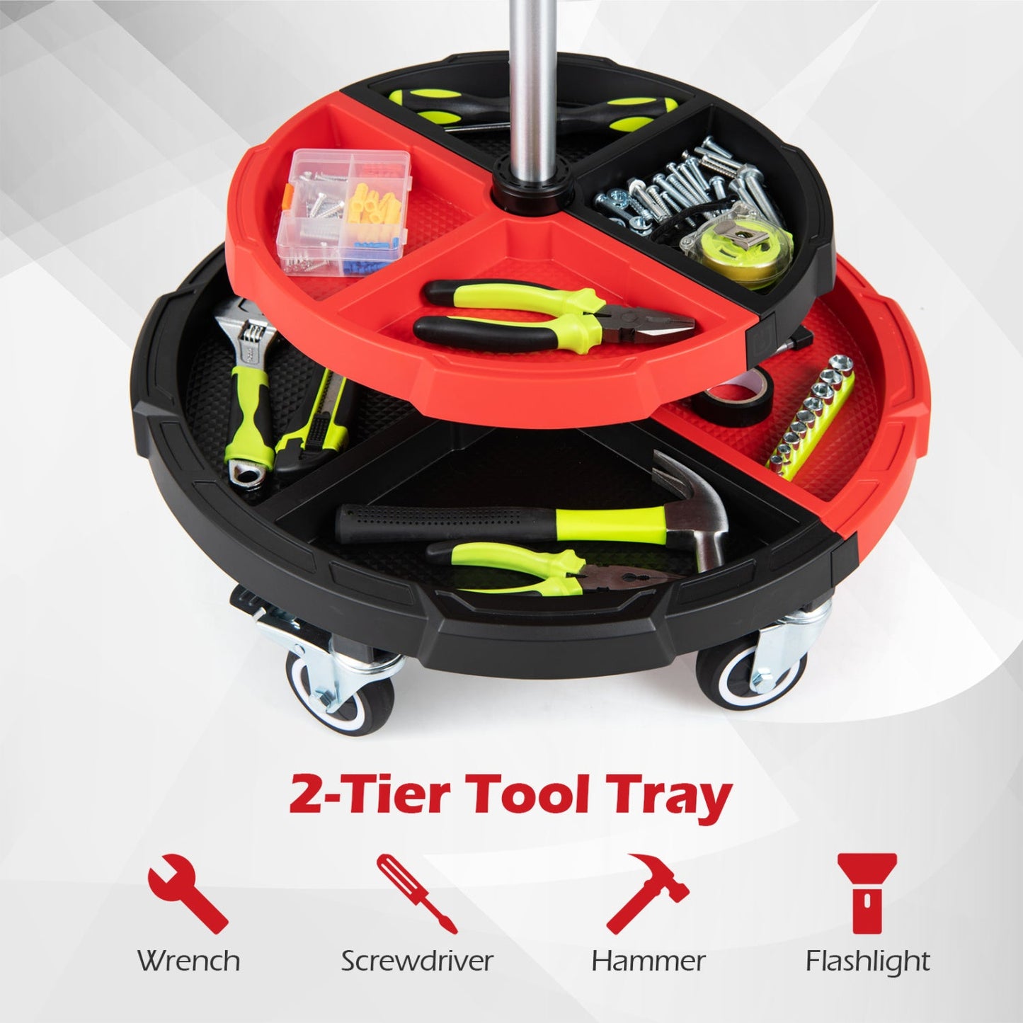 Mechanic Stool DirectDeals adjustable height with red 2-tier tool tray on wheels on Tampa Home & Garden Store