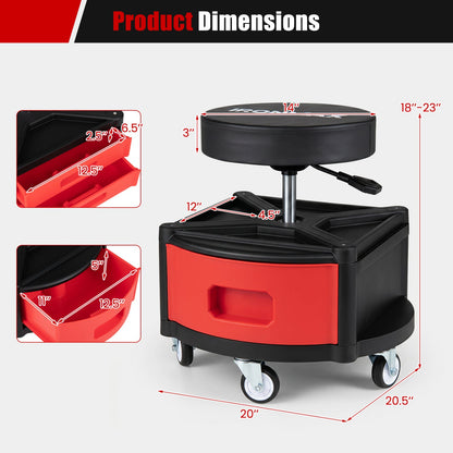 Rolling mechanic stool with cushioned black seat and red tool trays DirectDeals 330 LBS on Tampa Home & Garden Store