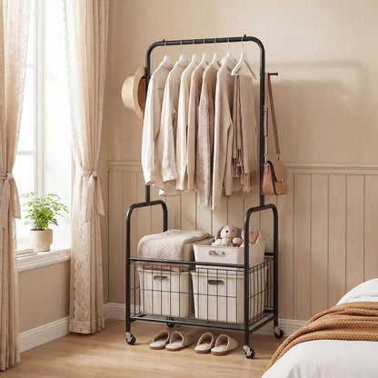 Rolling Metal Clothes Rack with Hanging Rod