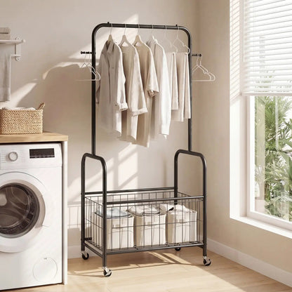 Rolling Metal Clothes Rack with Hanging Rod