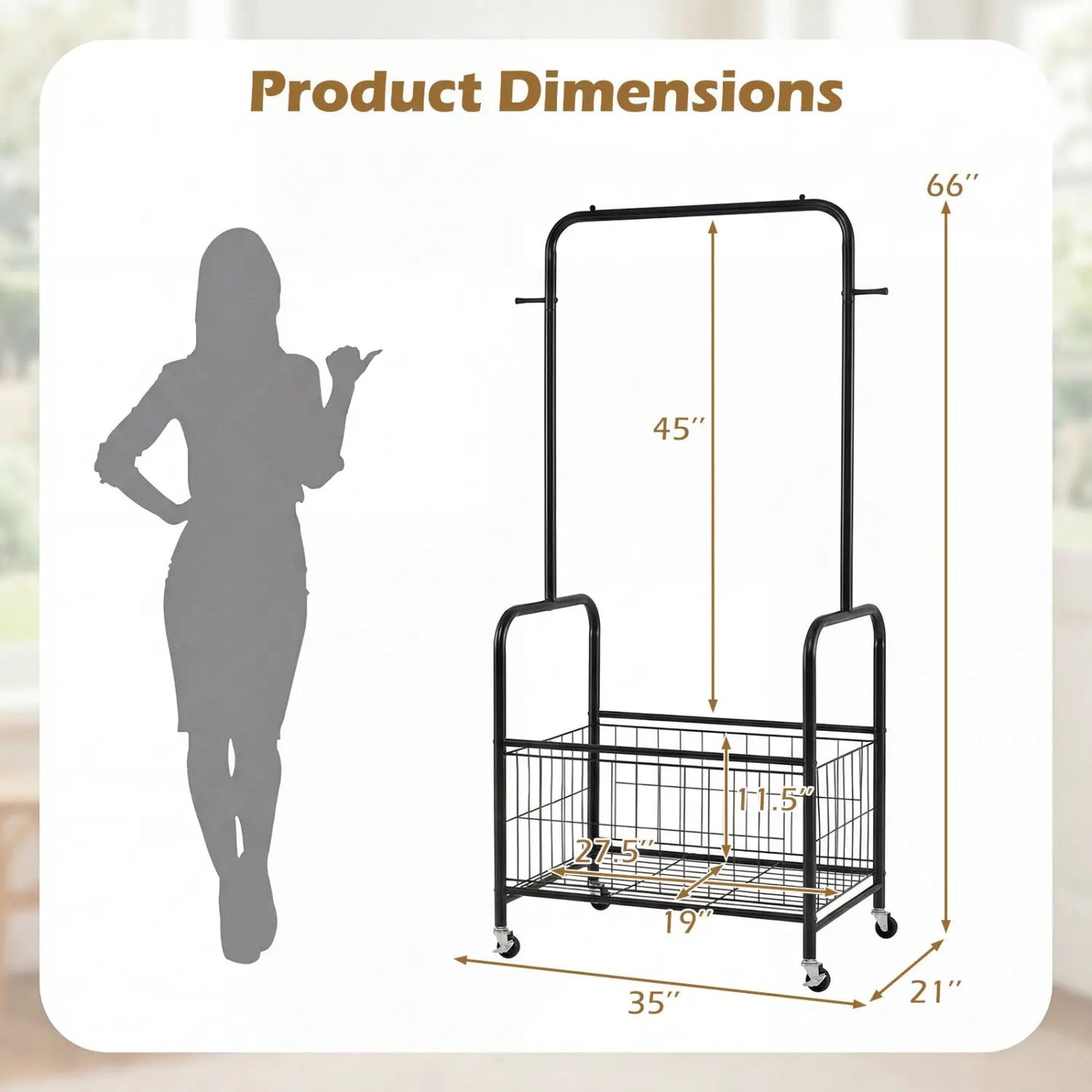 Rolling Metal Clothes Rack with Hanging Rod