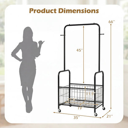 Rolling Metal Clothes Rack with Hanging Rod