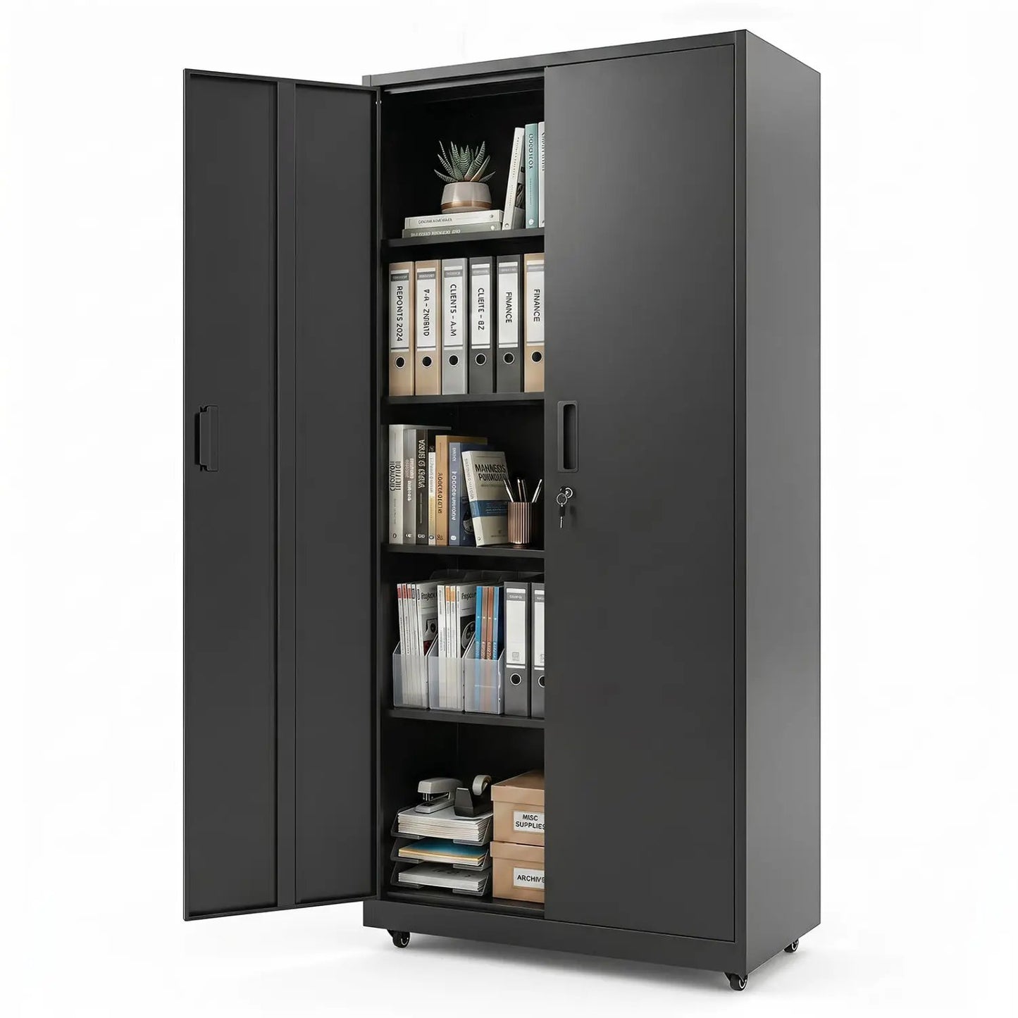 Rolling Metal Storage Cabinet 73 Inches Lockable