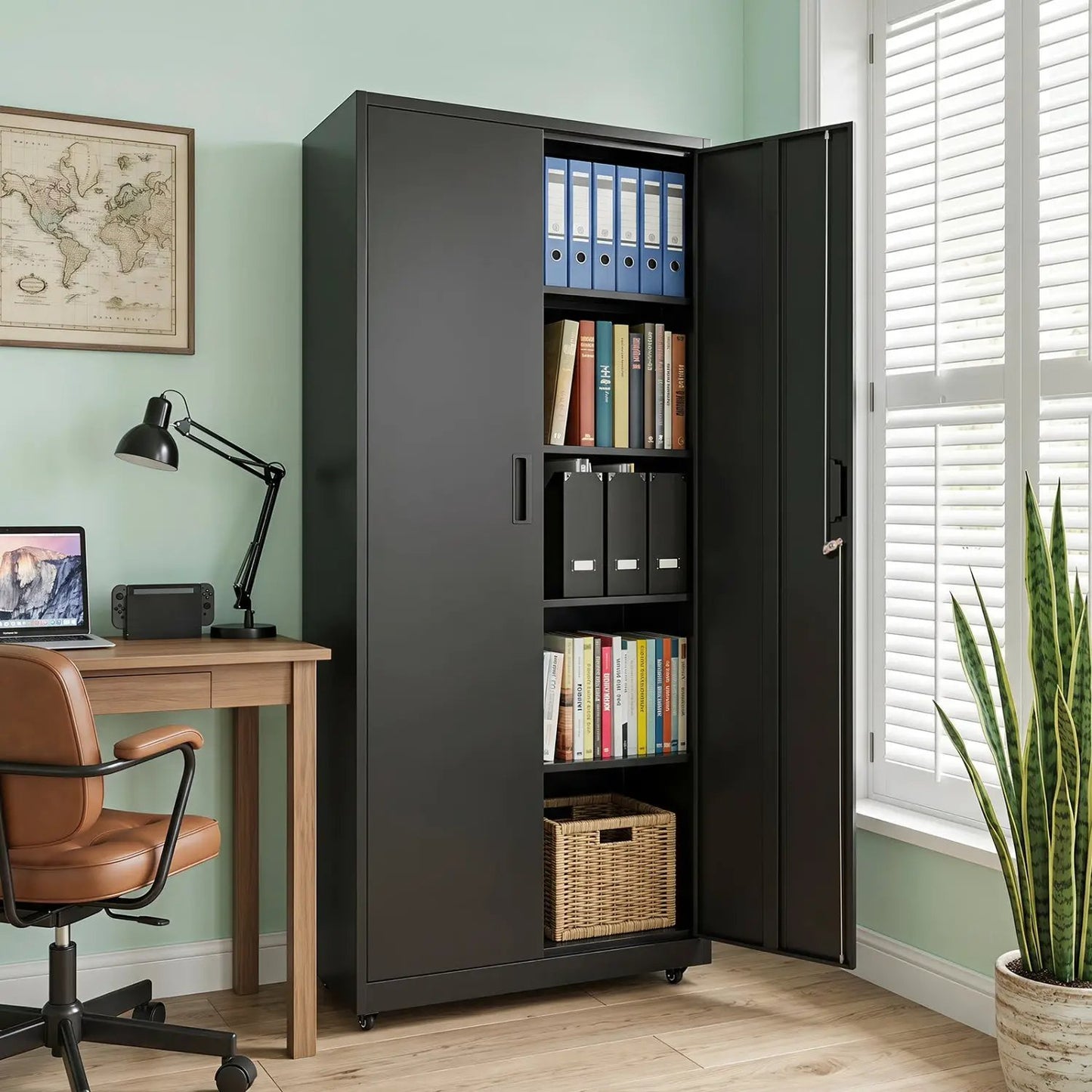 Rolling Metal Storage Cabinet 73 Inches Lockable