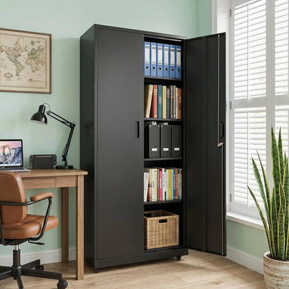 Rolling Metal Storage Cabinet 73 Inches Lockable