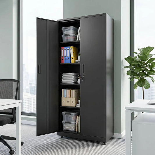 Rolling metal cabinet 73 inch lockable black steel file cabinet DirectDeals with 4 wheels on Tampa Home & Garden Store