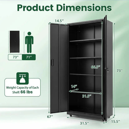 Rolling Metal Storage Cabinet 73 Inches Lockable