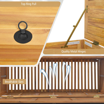 Rolling Patio Wooden Deck Box with 2 Wheels and Side Handle for Outdoor
