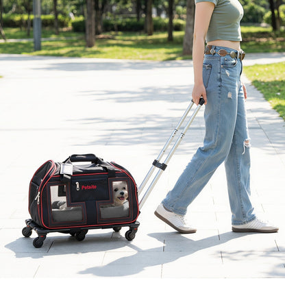 Rolling pet carrier with wheels and telescopic handle, DirectDeals, black-red Petsite bag on Tampa Home & Garden Store