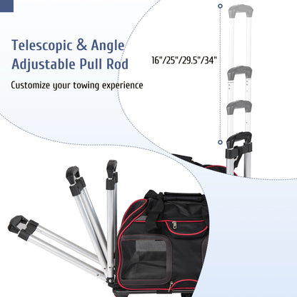 Rolling Pet Carrier with Wheels & Telescopic Handle by DirectDeals, black with red trim on Tampa Home & Garden Store