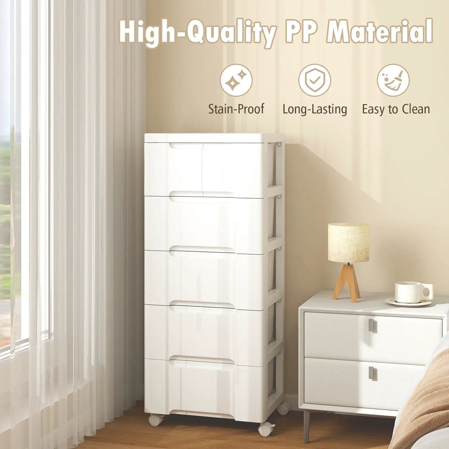 Rolling Storage Cabinet With 6 Drawers, White
