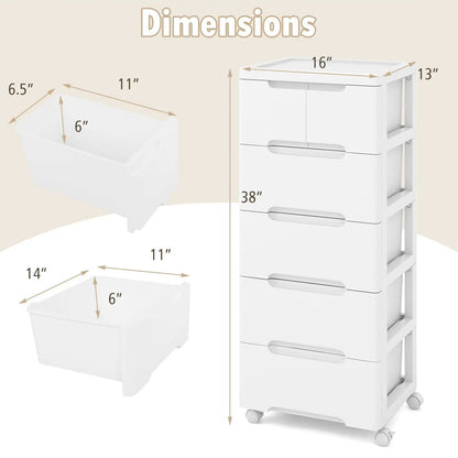 Rolling Storage Cabinet With 6 Drawers, White