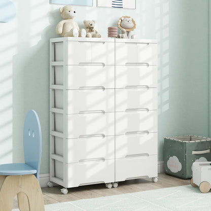 Rolling Storage Cabinet With 6 Drawers, White