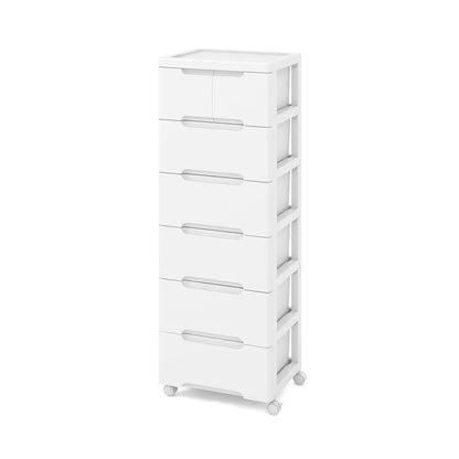 Rolling Storage Cabinet With 6 Drawers, White