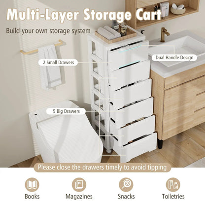 Rolling Storage Cabinet With 6 Drawers, White