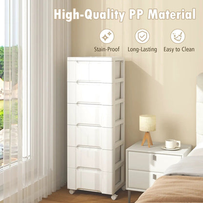 Rolling Storage Cabinet With 6 Drawers, White