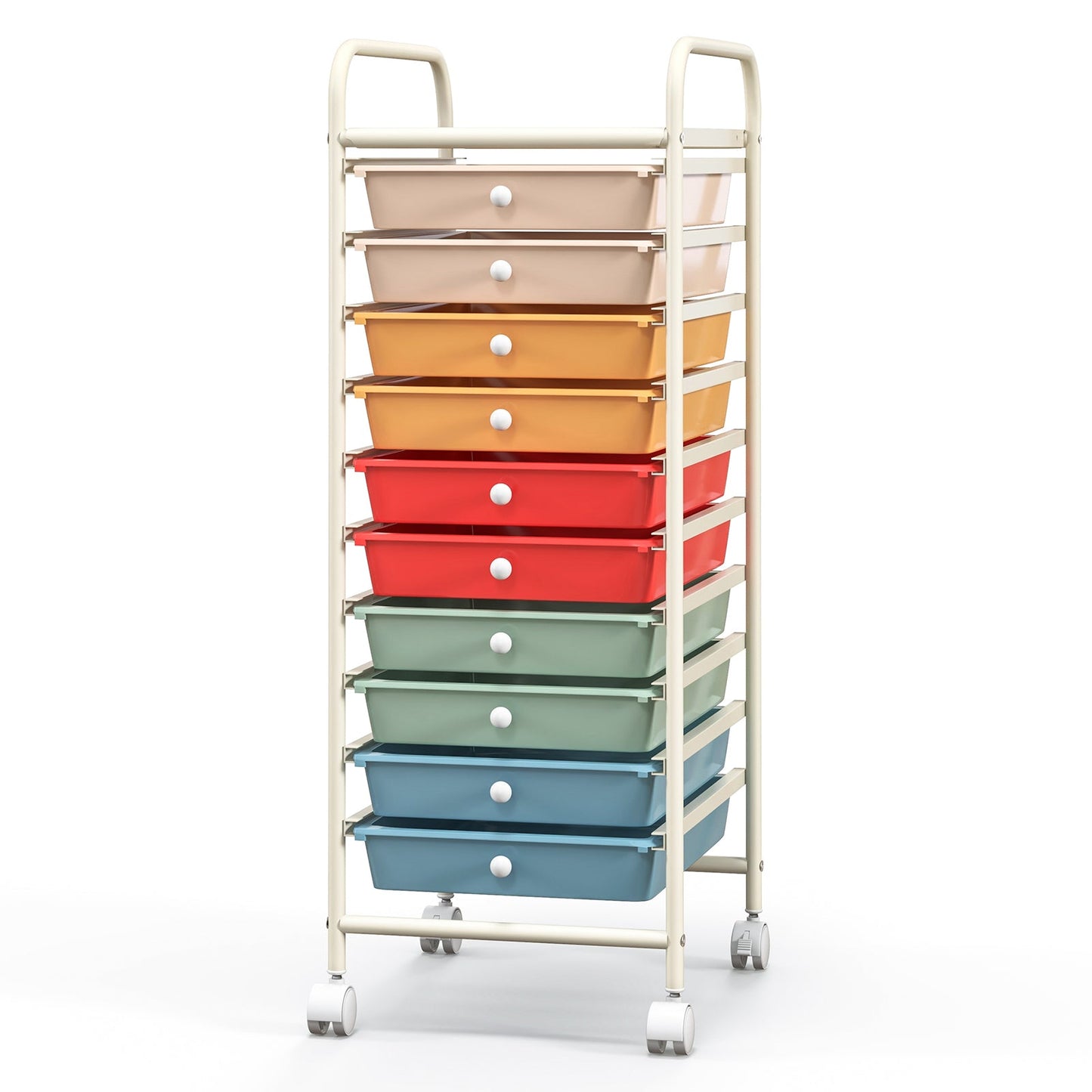 Carrito organizador de almacenamiento rodante de 10 cajones con 4 ruedas universales - Macarón multicolor