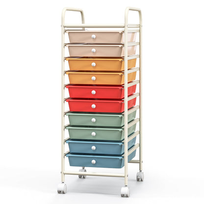 Carrito organizador de almacenamiento rodante de 10 cajones con 4 ruedas universales - Macarón multicolor