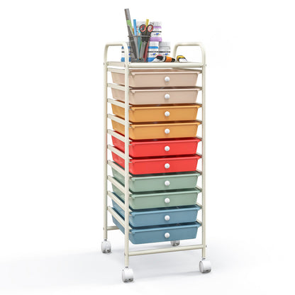 Carrito organizador de almacenamiento rodante de 10 cajones con 4 ruedas universales - Macarón multicolor